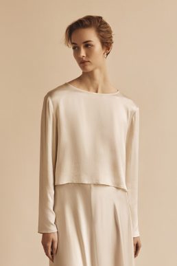 Ghost Evelyn Bridal Long Sleeve Satin Top Ivory