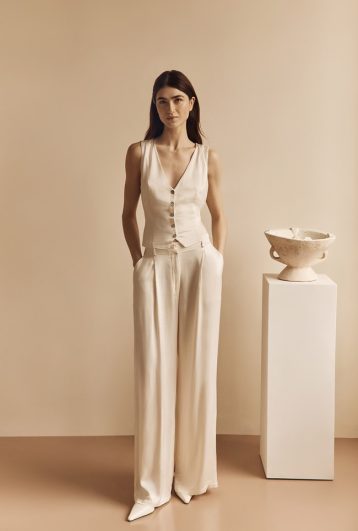 Ghost Nancy Satin Wide Leg Trousers Ivory