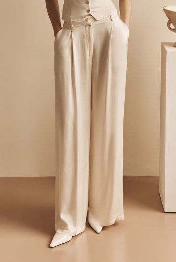 Ghost Nancy Satin Wide Leg Trousers Ivory