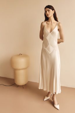 Ghost Nina Satin Maxi Dress Ivory