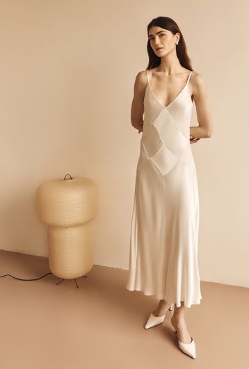 Ghost Nina Satin Maxi Dress Ivory