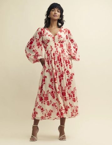 Nobody's Child Red Floral Chiffon Anya Midaxi Dress