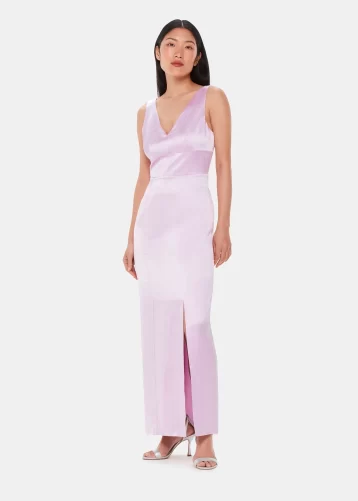 Whistles Charlotte Satin Maxi Bridesmaid Dress Lilac