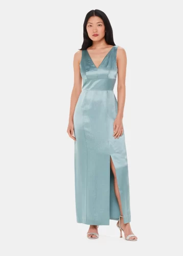 Whistles Charlotte Satin Maxi Bridesmaid Dress Sage Green