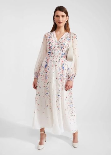 Hobbs Asher Silk Midi Dress Ivory Multi