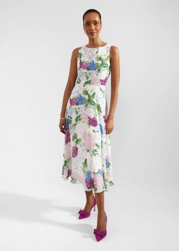 Hobbs Carly Floral Dress Ivory Multi Pink