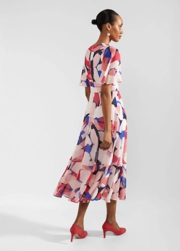 Hobbs Freya Silk Midi Dress Navy Pink Multi