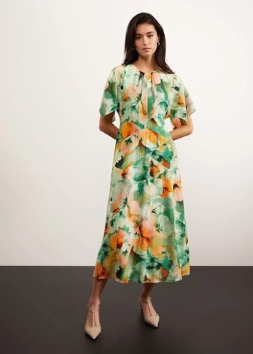 Hobbs Rosemoor Silk Midi Dress Green Multi