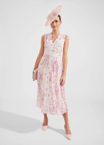 Hobbs Veronica Pleated Floral Dress Pink Multi