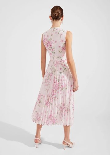 Hobbs Veronica Pleated Floral Dress Pink Multi