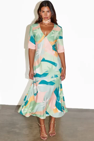 Never Fully Dressed Sage Lyra Poppy Midi Dress Green Multi