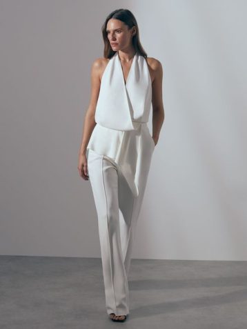 Reiss April Atelier Drape Front Bridal Jumpsuit Ivory