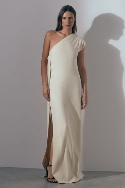 Reiss Beatrice Atelier One Shoulder Drape Back Maxi Dress off white