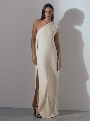 Reiss Beatrice Atelier One Shoulder Drape Back Maxi Dress off white