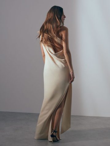 Reiss Beatrice Atelier One Shoulder Drape Back Maxi Dress off white