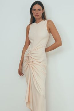 Reiss Felicity Atelier Ruched Bodycon Midi Dress Blush Pale Pink