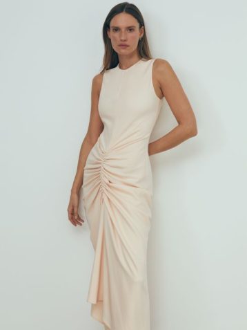 Reiss Felicity Atelier Ruched Bodycon Midi Dress Blush Pale Pink