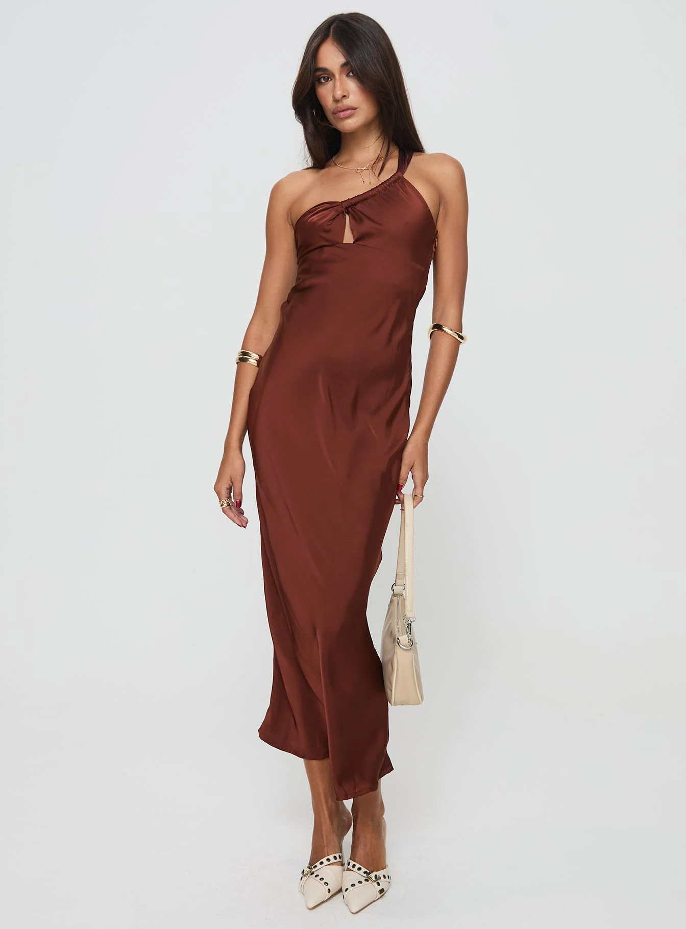 CASIMIR ONE SHOULDER MAXI DRESS CHOCOLATE