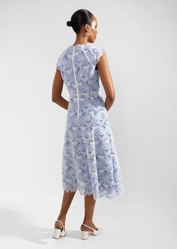 Hobbs Phoebe Lace Midi Dress Ivory Blue