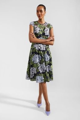 Hobbs Tia Embroidered Dress Navy Green Multi