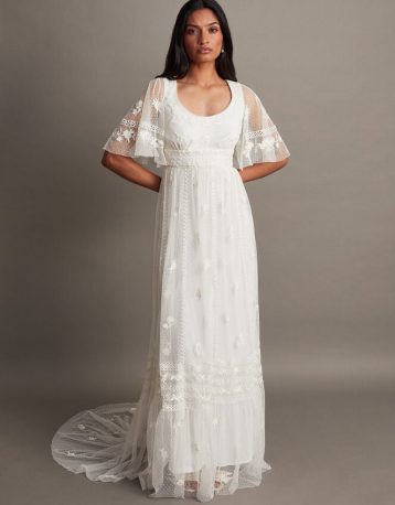 Monsoon Julita embroidered lace trim bridal dress ivory