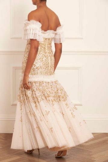 Needle & Thread New Regal Rose Off-Shoulder Gown Ivory