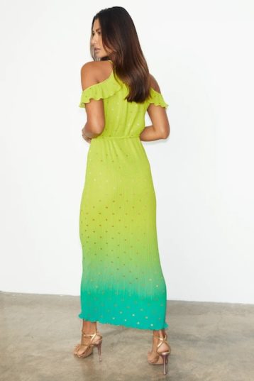 Never Fully Dressed Lime Ombre Plisse Claudia Dress Green