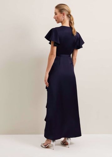 Phase Eight Arabella Satin Maxi Dress Navy Blue