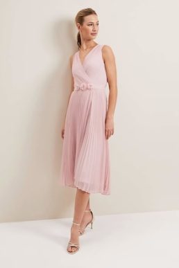 Phase Eight Cressida Pleat Midi Dress Antique Rose Pink