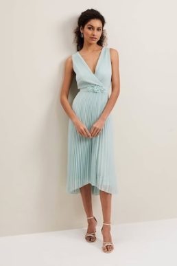 Phase Eight Cressida Pleat Midi Dress Pale Blue