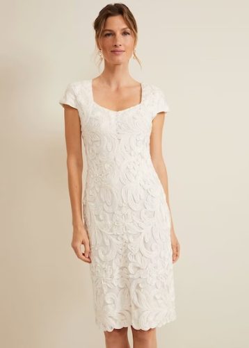 Phase Eight Layton Tapework Mini Bridal Dress Buttermilk