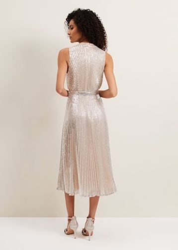 Phase Eight Simara Sequin Pleat Dress Silver