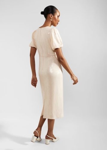 Reiss Tamzin Sequin Midi Dress Buttercream