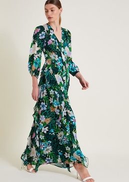 Monsoon Ani floral dress green multi