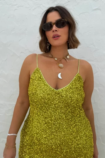 Never Fully Dressed Lime Sequin Slip Dress