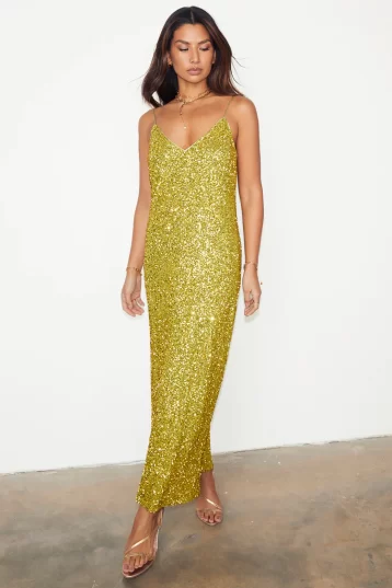 Never Fully Dressed Lime Sequin Slip Dress