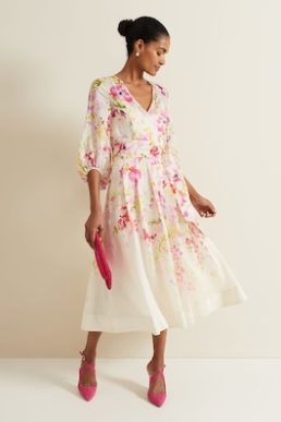 Phase Eight Clancy Floral Print Fit And Flare Dress White Multi