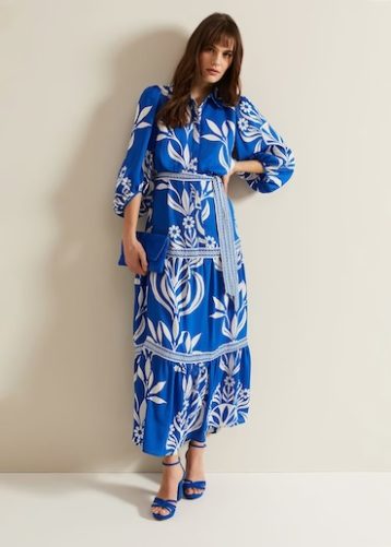 Phase Eight Coralie Print Shirt Midaxi Dress Blue White