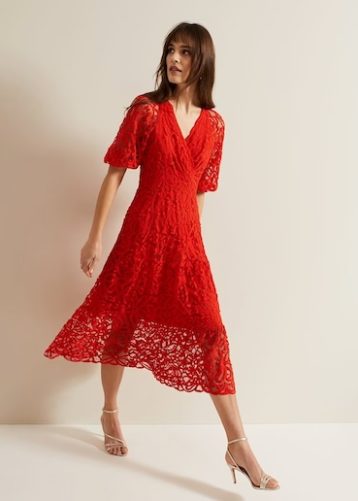 Phase Eight Senna Lace Midi Dress Red