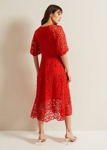 Phase Eight Senna Lace Midi Dress Red