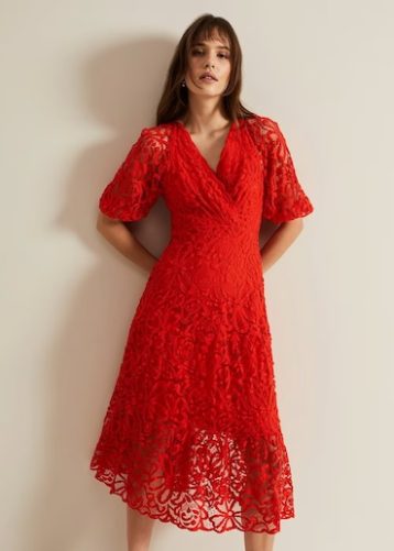 Phase Eight Senna Lace Midi Dress Red