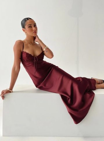 Princess Polly Fadyen Bias Cut Maxi Dress Burgundy