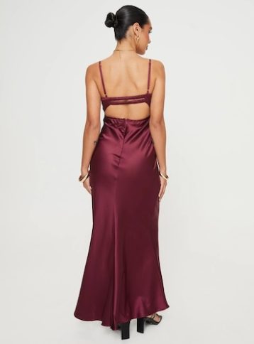 Princess Polly Fadyen Bias Cut Maxi Dress Burgundy