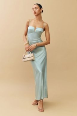 Reformation Brie Silk Maxi Dress Aquamarine Blue Green