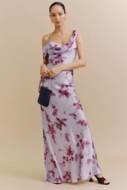 Reformation Ronda Silk Maxi Dress Malibu Sunrise Purple Multi