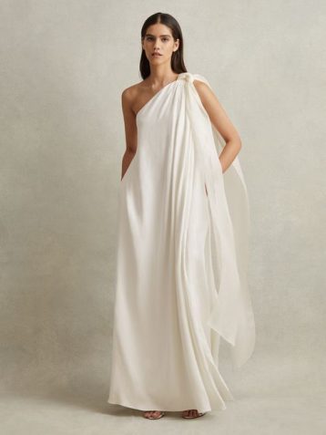 Reiss Athena One-Shoulder Bow Maxi Dress Ivory