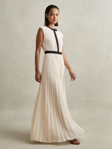 Reiss Harley Pleated Maxi Dress White Black