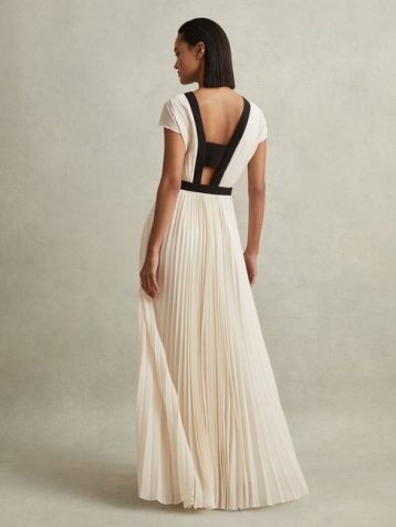 Reiss Harley Pleated Maxi Dress White Black