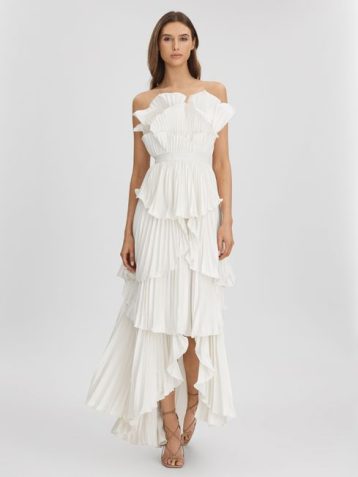 Reiss Judah Amur Pleated Tiered Maxi Dress Ivory