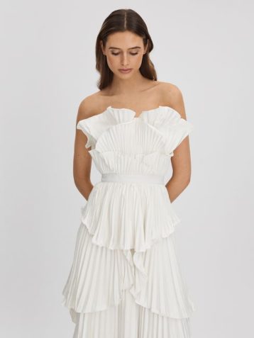 Reiss Judah Amur Pleated Tiered Maxi Dress Ivory